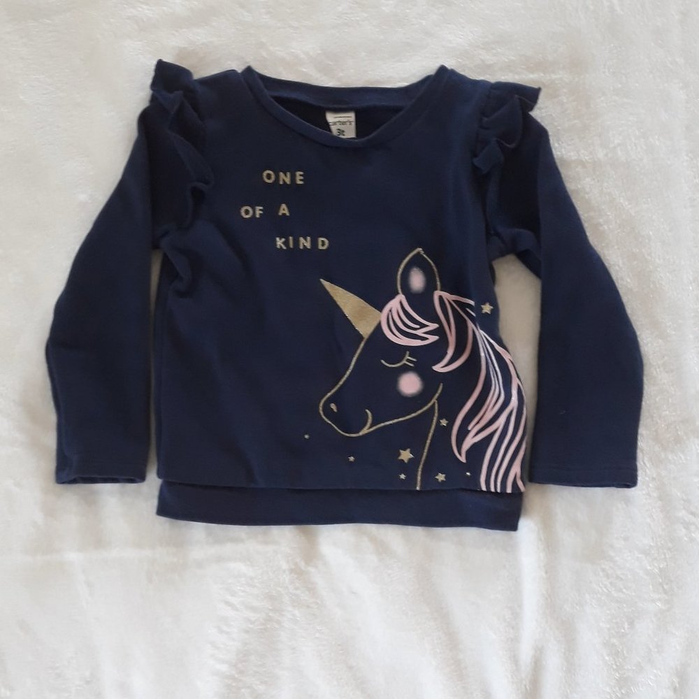 Ruffle Shoulder Sweatshirt, Navy Blue, 3T